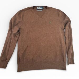 Polo Ralph Lauren Brown Pima Cotton V Neck Sweater